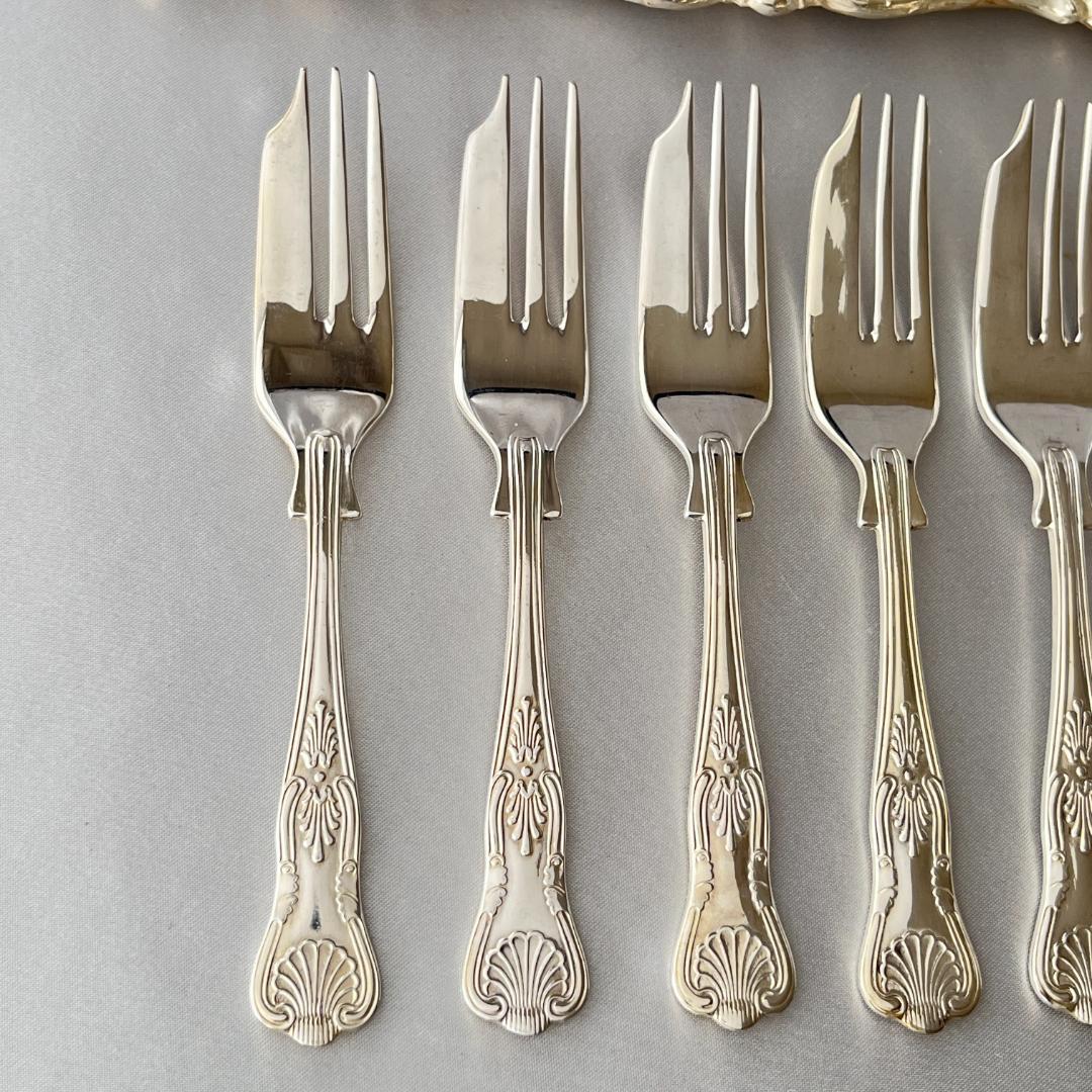 【英国】 キングスパターン ケーキフォーク 6本 【シルバープレート】