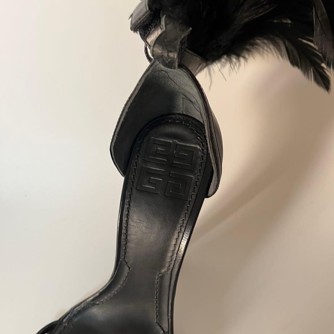 美品　GIVENCHY フェザー　羽毛　ハイヒール　アンクルストラップ　サンダル