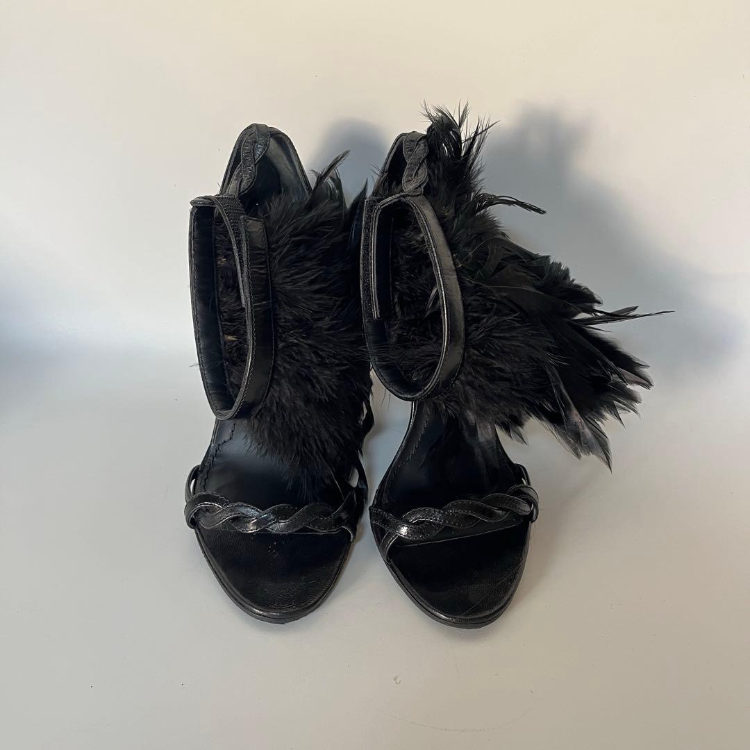 美品　GIVENCHY フェザー　羽毛　ハイヒール　アンクルストラップ　サンダル