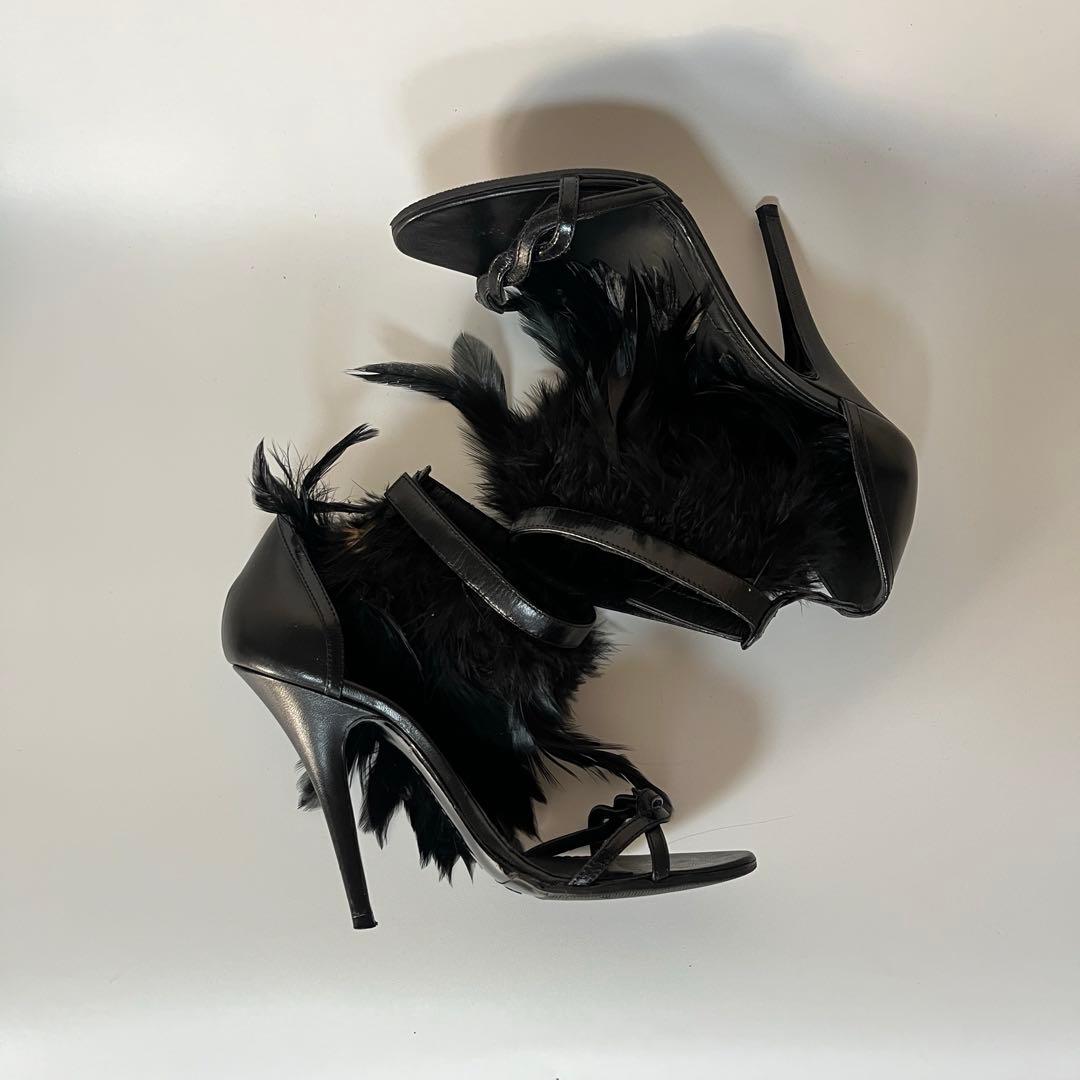 美品　GIVENCHY フェザー　羽毛　ハイヒール　アンクルストラップ　サンダル