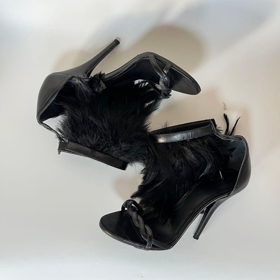 美品　GIVENCHY フェザー　羽毛　ハイヒール　アンクルストラップ　サンダル