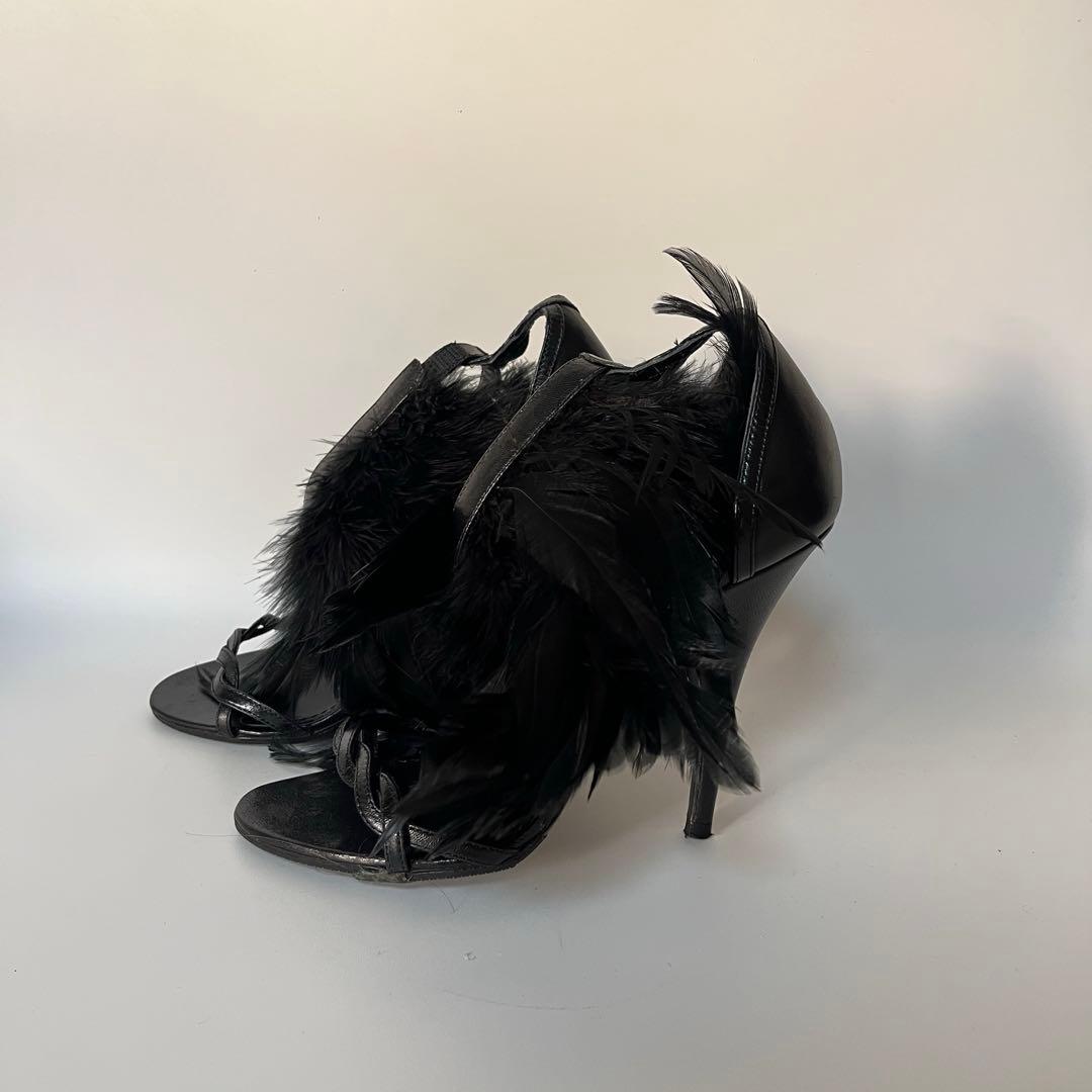 美品　GIVENCHY フェザー　羽毛　ハイヒール　アンクルストラップ　サンダル