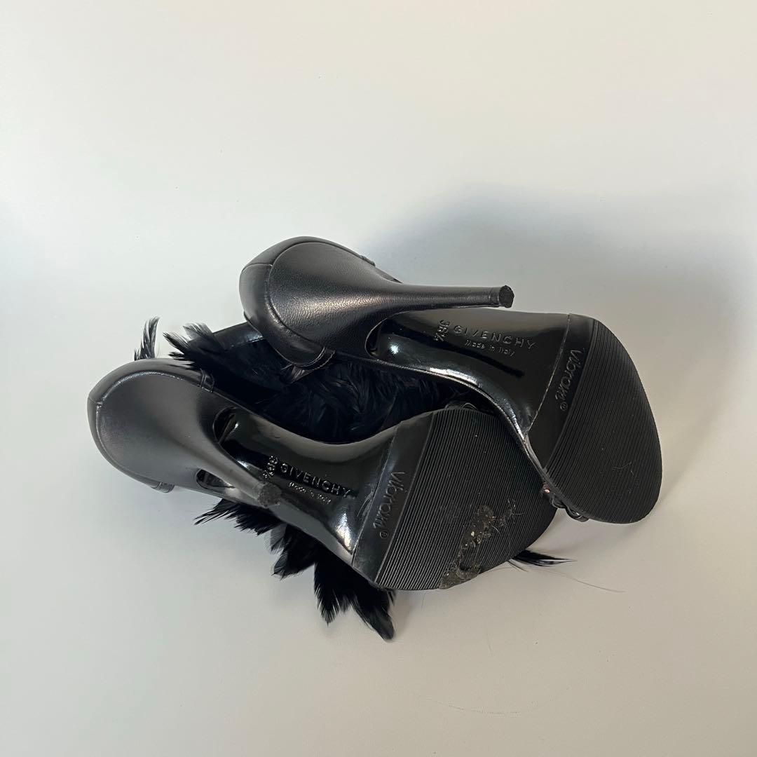美品　GIVENCHY フェザー　羽毛　ハイヒール　アンクルストラップ　サンダル
