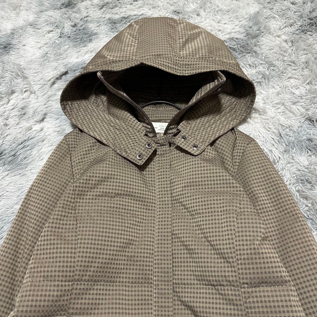【ジャンニロジュディチェ】ロングダウンコート ベージュ チェック柄 L【極美品】