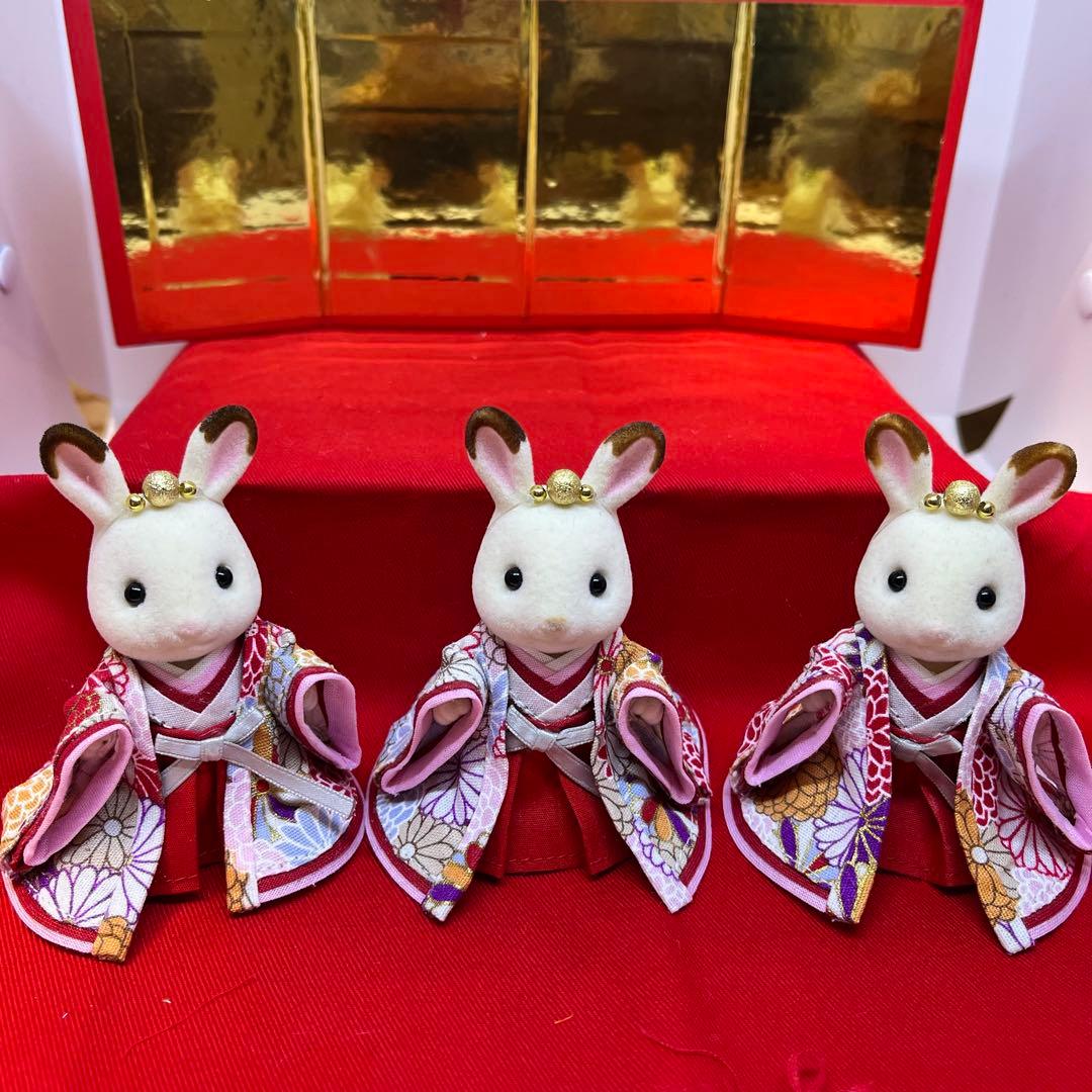 シルバニア　ハンドメイド衣装　雛人形5着セット　男雛女雛　三人官女