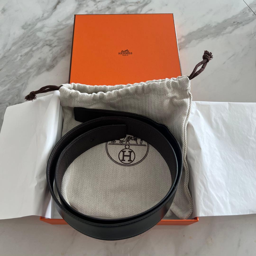 エルメス メンズ　リバーシブル　ベルト部分のみ　ブラック×ブラウン　Y刻印