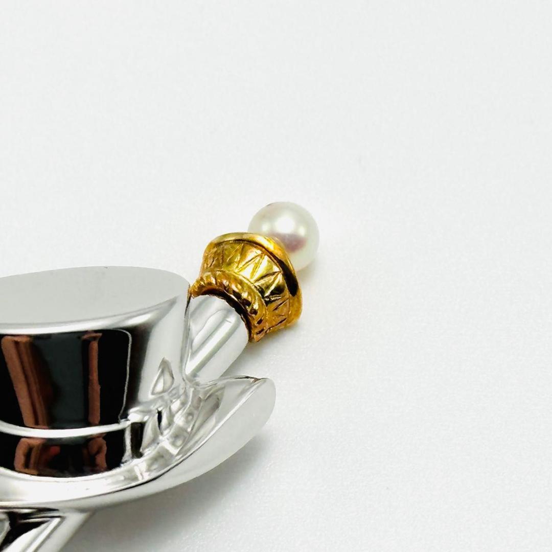 MIKIMOTO コンビ　ブローチ　パール　ハット　ステッキ　k18 シルバー