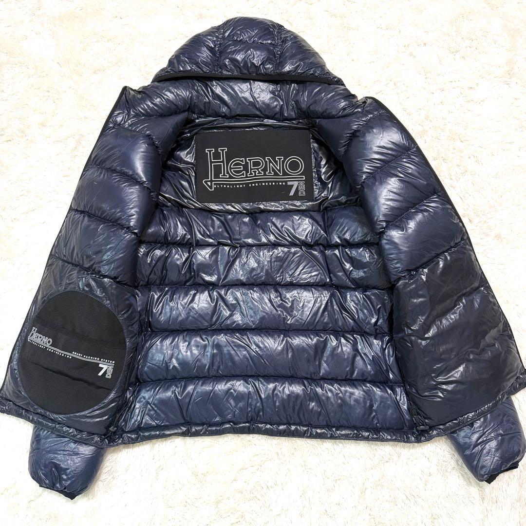 超軽量 HERNO ヘルノ 7DENIER ダウンジャケット ネイビー　44