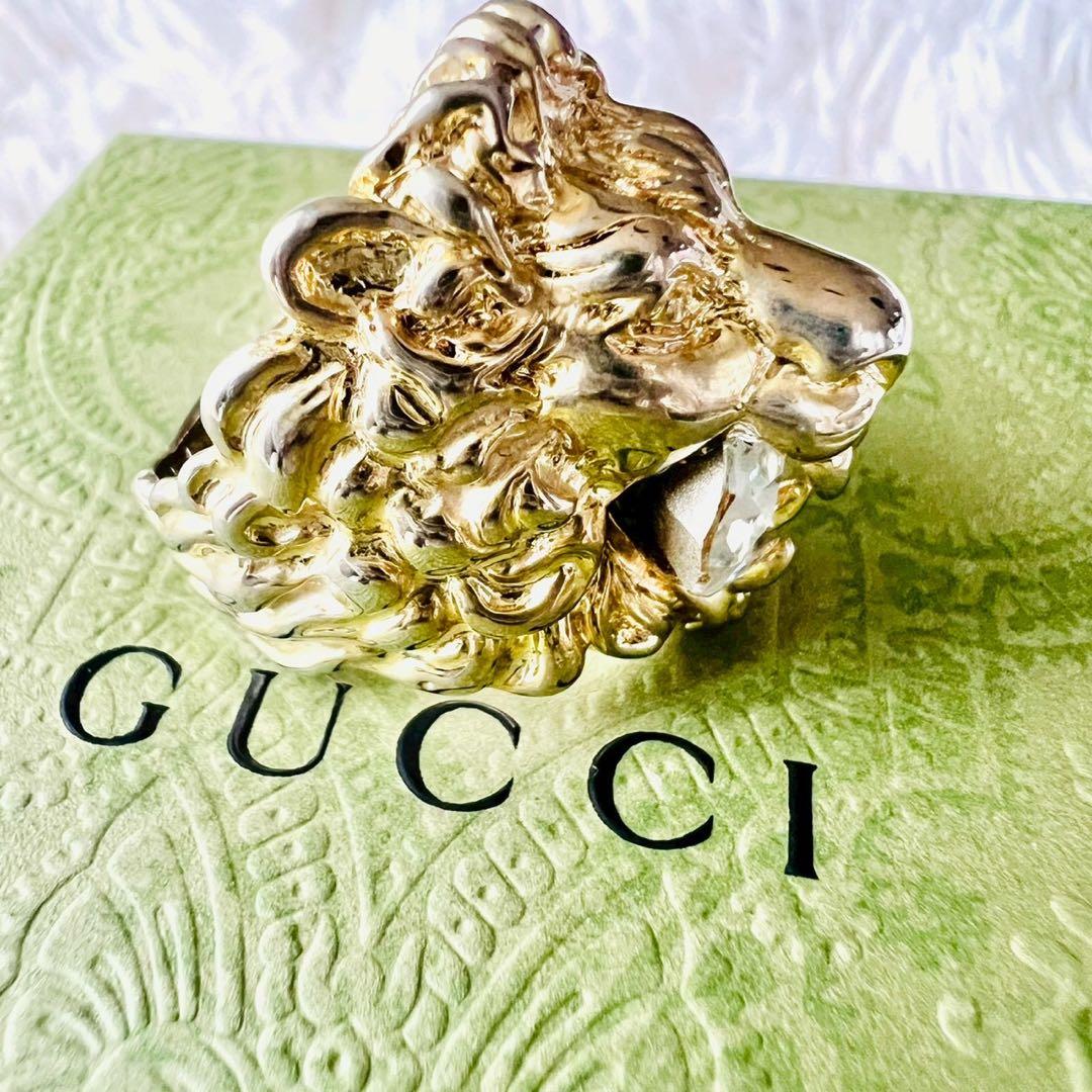 美品✨GUCCI　グッチ　リング　ライオンヘッド　ホワイトクリスタル　22号