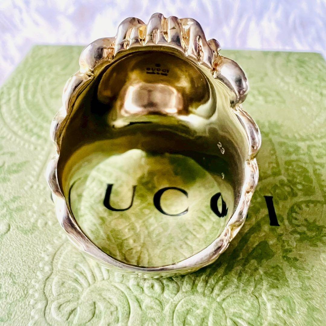 美品✨GUCCI　グッチ　リング　ライオンヘッド　ホワイトクリスタル　22号