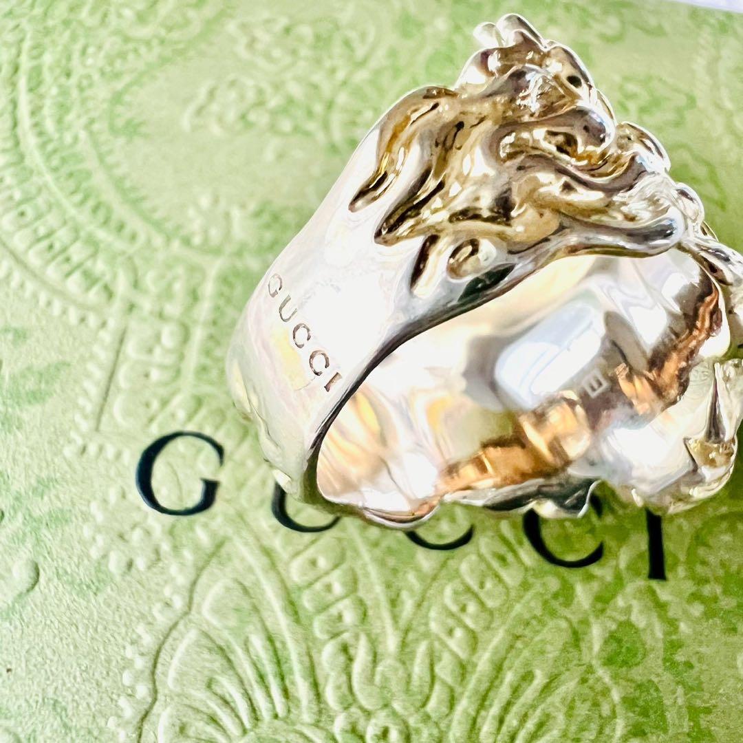 美品✨GUCCI　グッチ　リング　ライオンヘッド　ホワイトクリスタル　22号