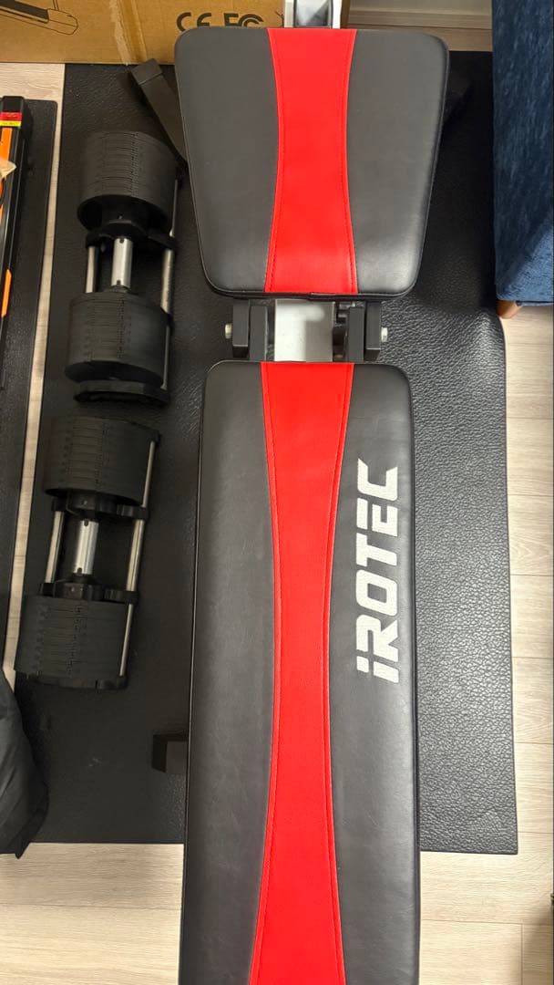 【東京都引き取り限定】iROTECトレーニングベンチ 黒赤　ダンベル　セット