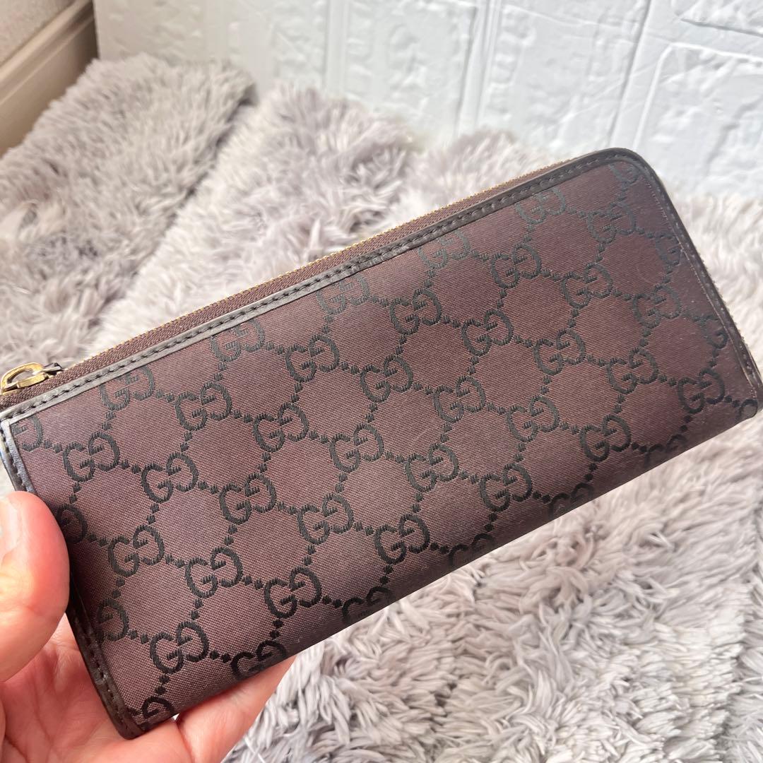 良品✨GUCCI GGナイロン　ブラウン　L字ファスナー　長財布　メンズ