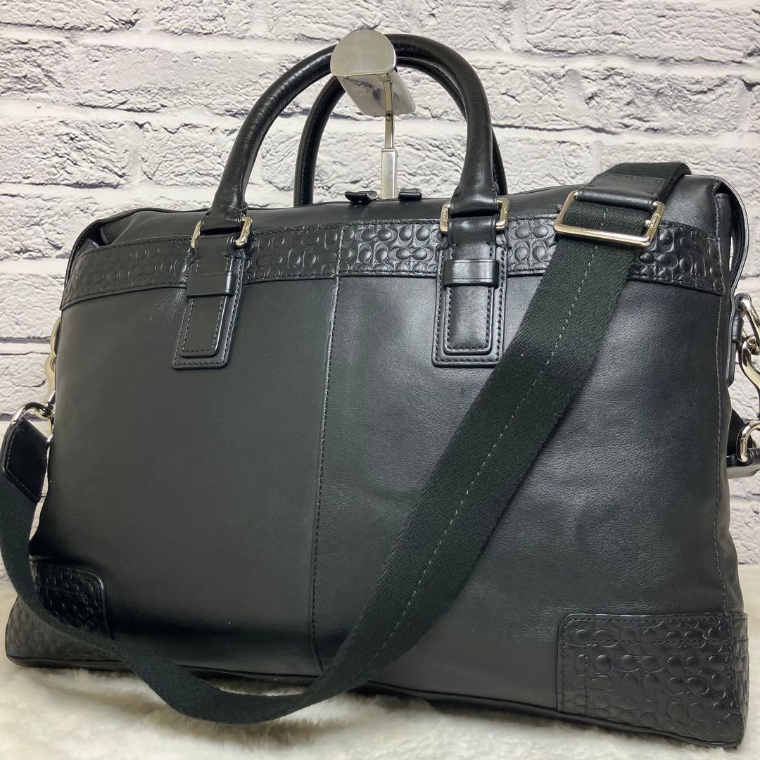 コーチ✨オールレザー 本革 エンボス A4 2way ビジネスバッグ 黒