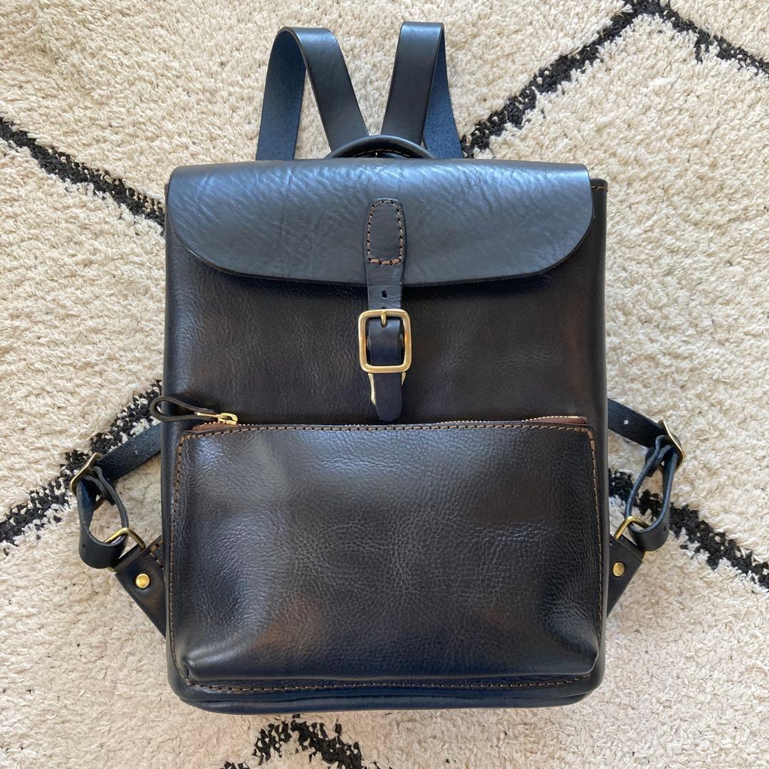 analogico 四角リュック S ブルー ネイビー レザー バックパック