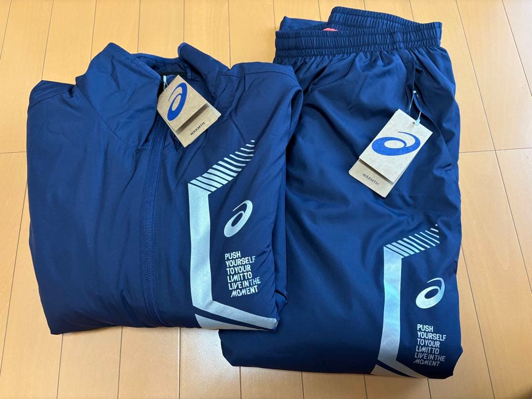 新品　ASICS中綿ウインドブレーカー上下セット　ネイビーL