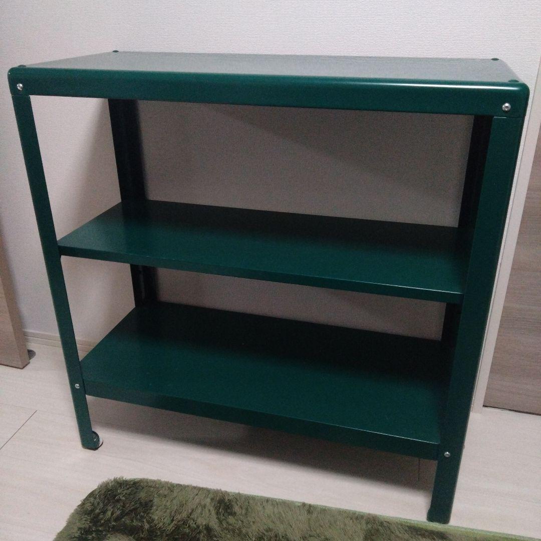 廃盤I　人気カラー　IKEA　コールビョーン　緑色の3段スチールラック