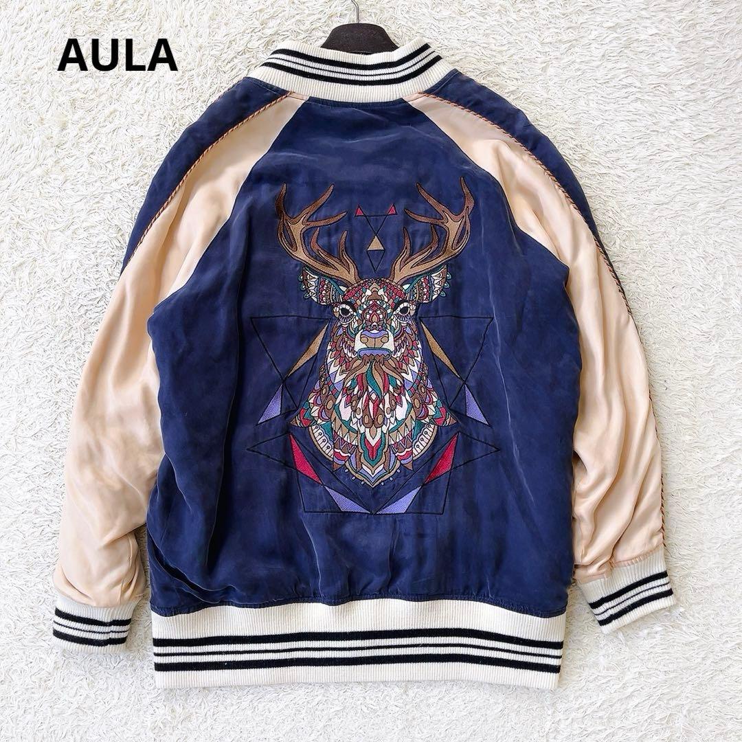 アウラ　AULA スカジャン　ビッグ刺繍　　大鹿　月　星　ネイビー　アウター