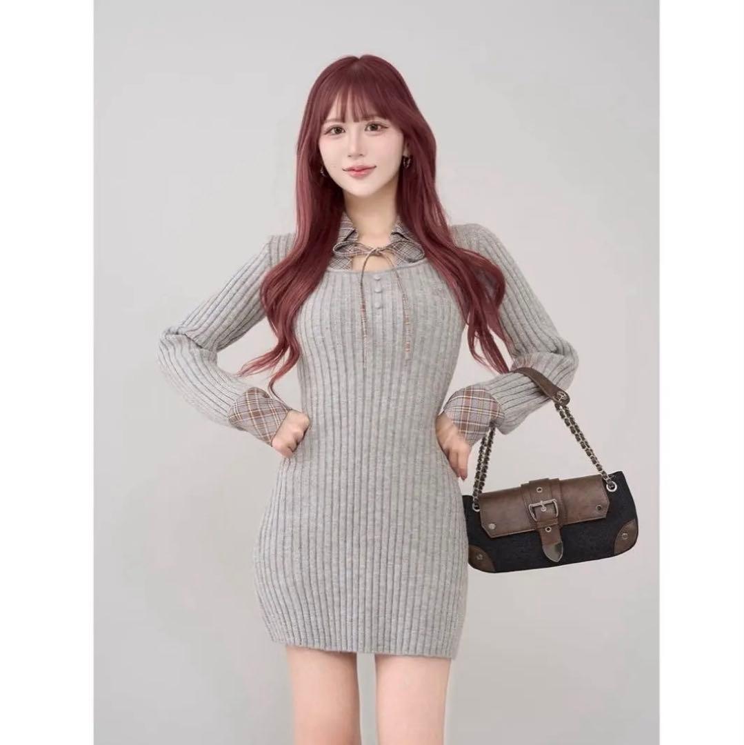 Darich レイヤードライクニットミニワンピース