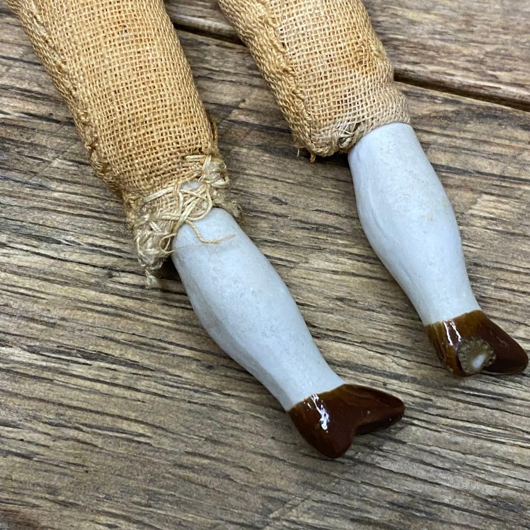 ドイツアンティーク チャイナヘッドドール 15cm ブロンド ビスクドールセット