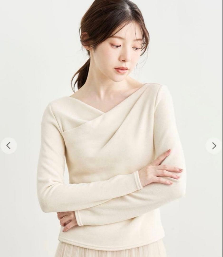 COCO DEAL ラメ アシメネックオフショルダーカットソー　ベージュ