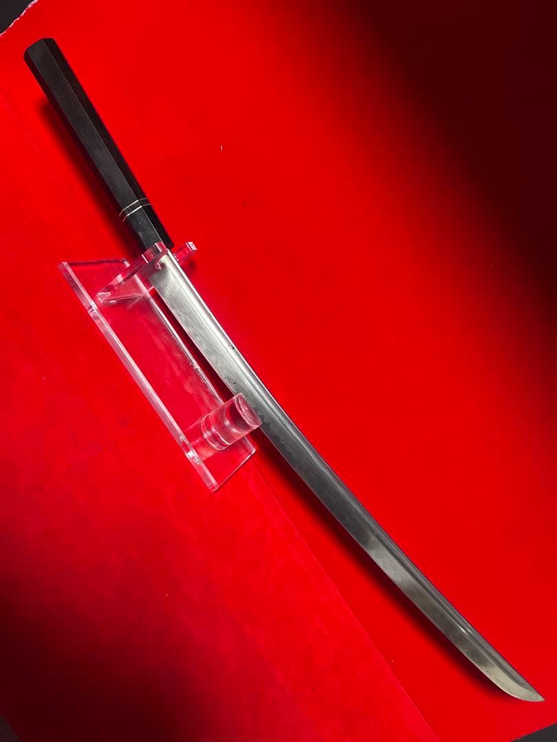 01566 包丁　マグロ包丁　銘有り　鬼反り　刃文綺麗　玉鋼　未使用品