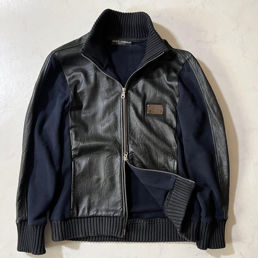 ドルチェアンドガッバーナ レザージャケット ニット スウェット切替 50サイズ
