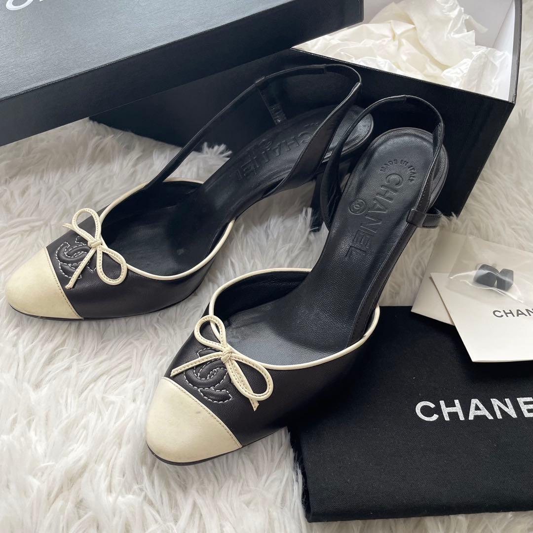 CHANEL サンダル ココマーク リボン レザー 22cm
