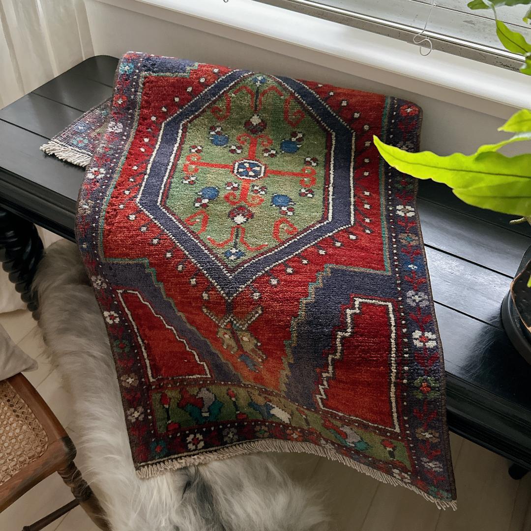 トルコ ヴィンテージラグ 984 スモール オレンジ ブラウン ネイビー ブルー