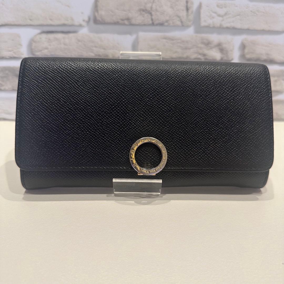 【美品】Bvlgari ブラックレザー長財布