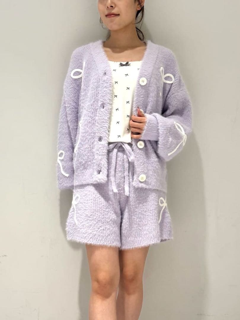 【セットアップ】ジェラートピケ リボンフェザーカーディガン 上下セット