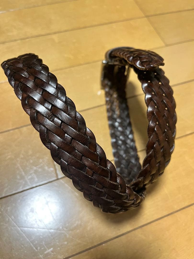 Anderson’s ダークブラウン レザー編み込みベルト 80cm 幅3cm