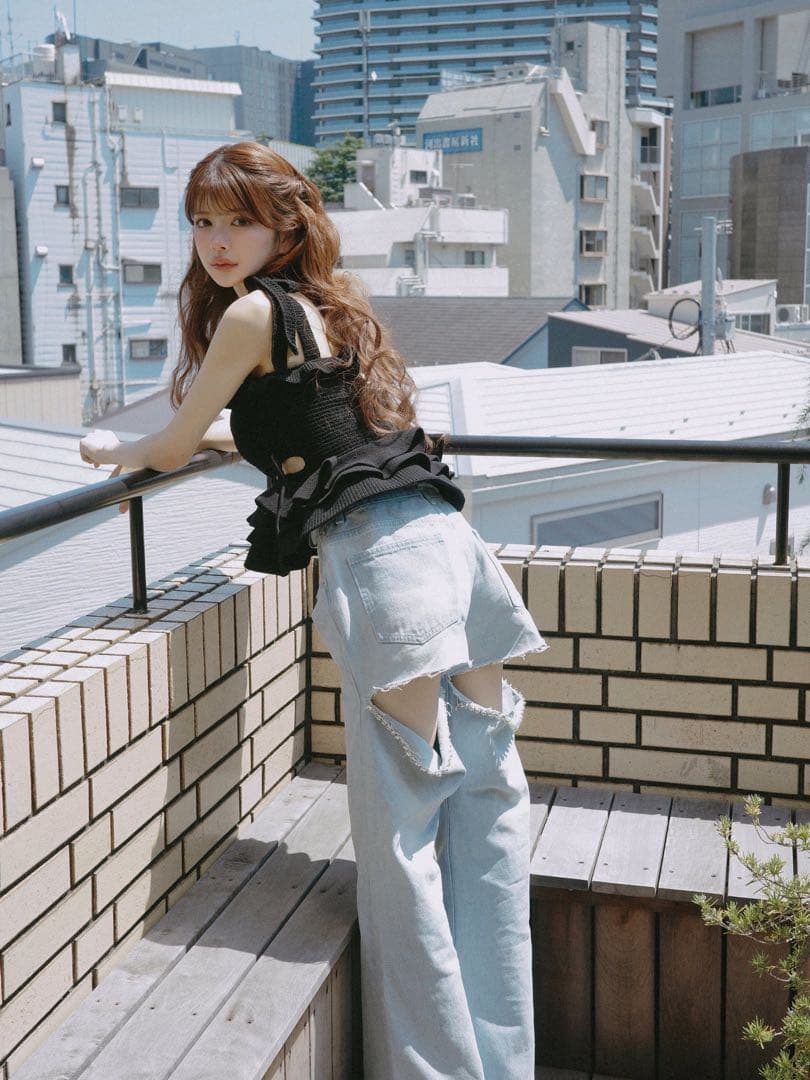 Randyビジューバックカットワイドデニム Mサイズ