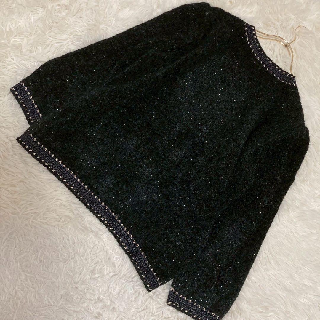 《良品》Leilian パール付きニットカーディガン ブラック 9号 フォーマル