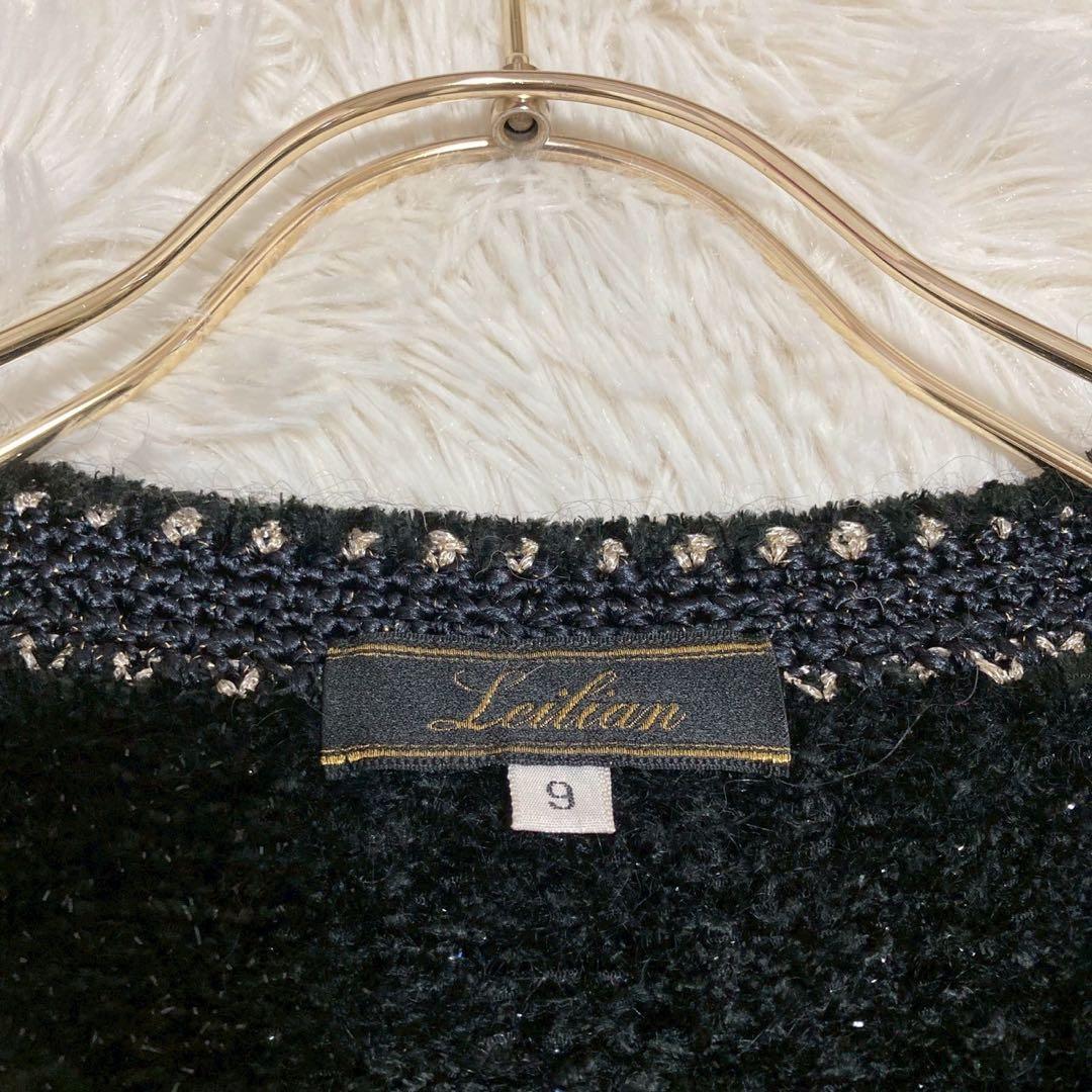 《良品》Leilian パール付きニットカーディガン ブラック 9号 フォーマル