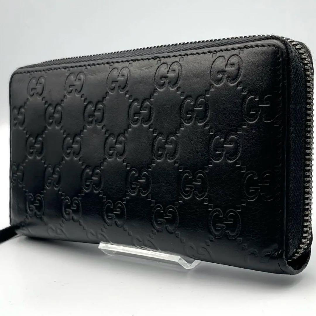 美品✨グッチ 長財布 ラウンドファスナー シマ レザー エンボス 型押し