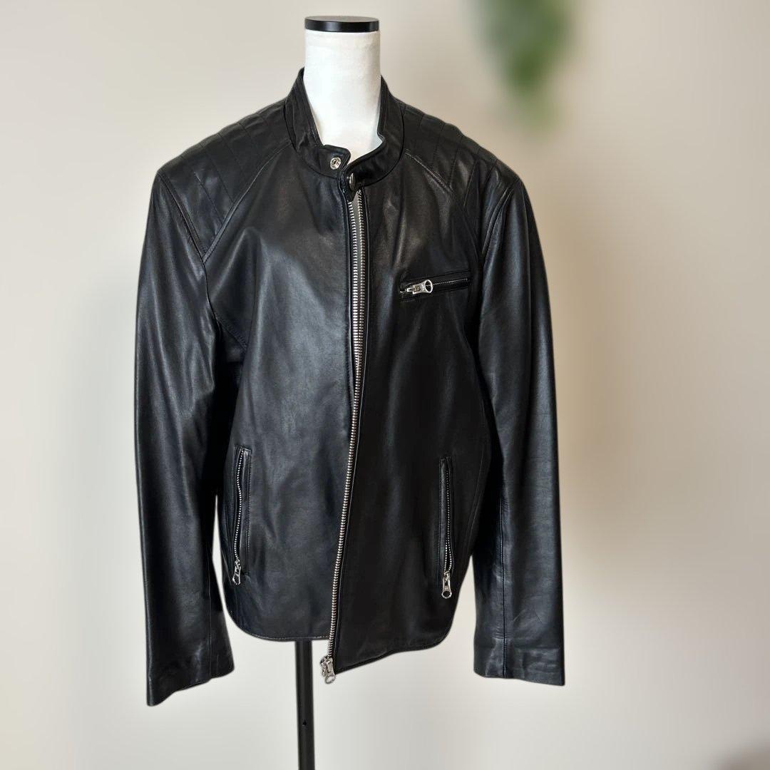 メンズ　黒 レザー ライダースジャケット