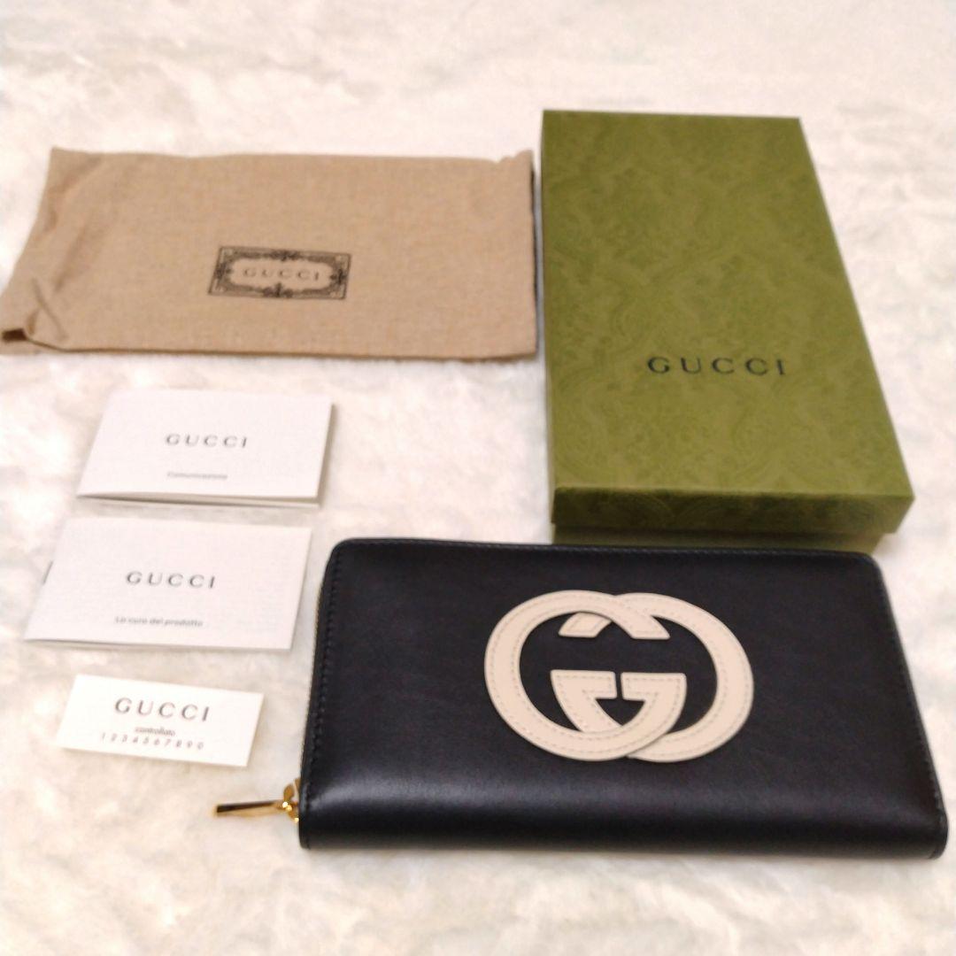 【新品未使用】GUCCI グッチブラックレザー GG長財布 男女兼用ゴールド金具