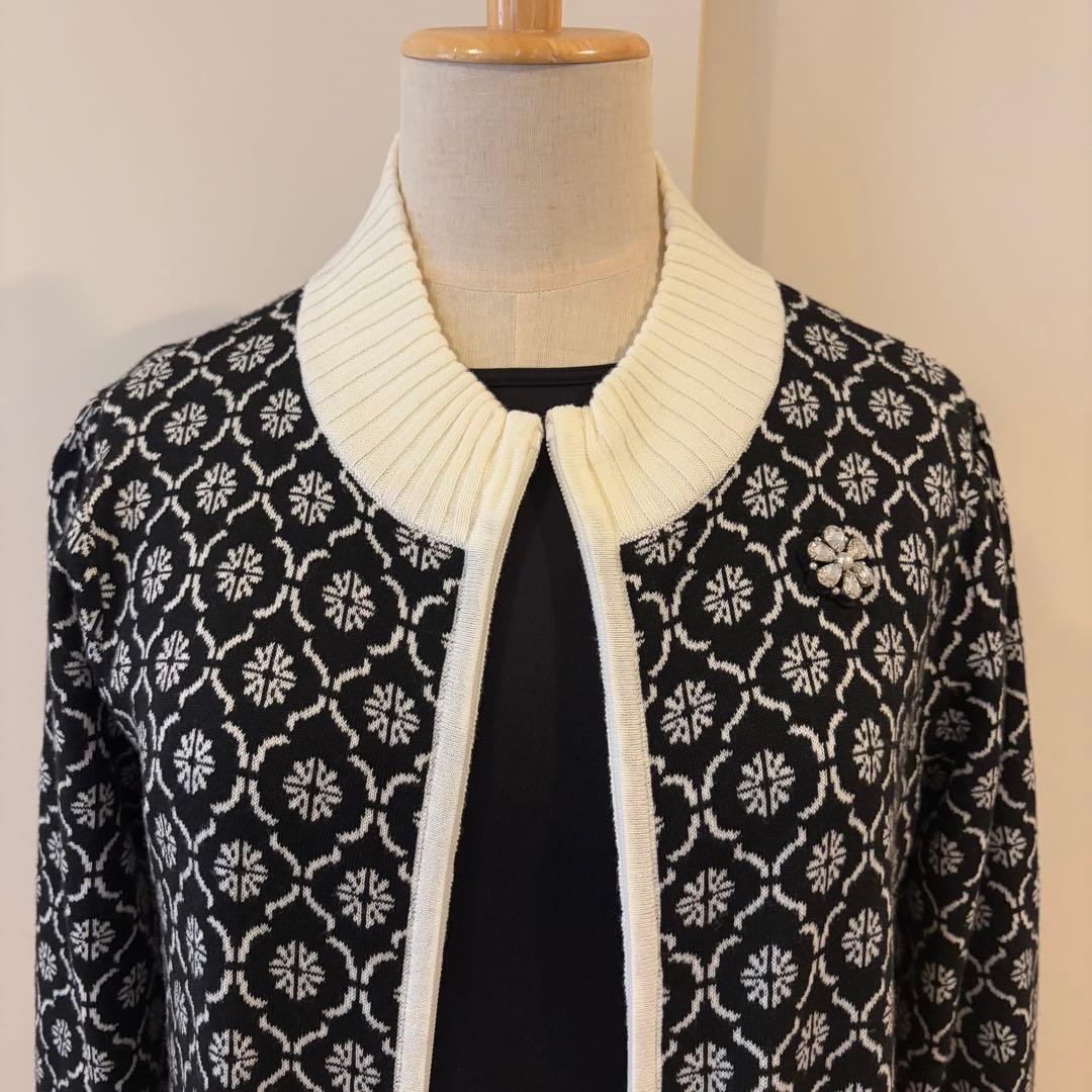 Super Beauty ジップアップニットコート、羽織物　L 11号　黒白