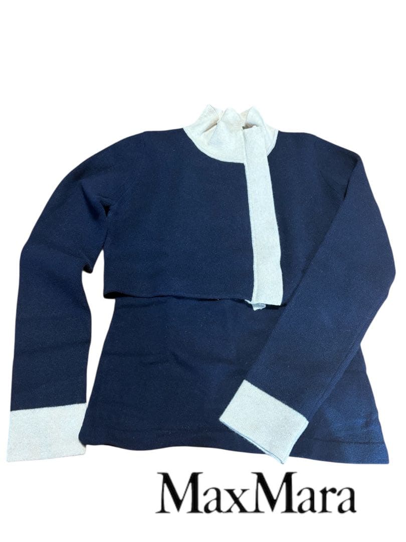 【新品タグ付】MaxMara カシミヤ混 アンサンブル セットアップ S 紺