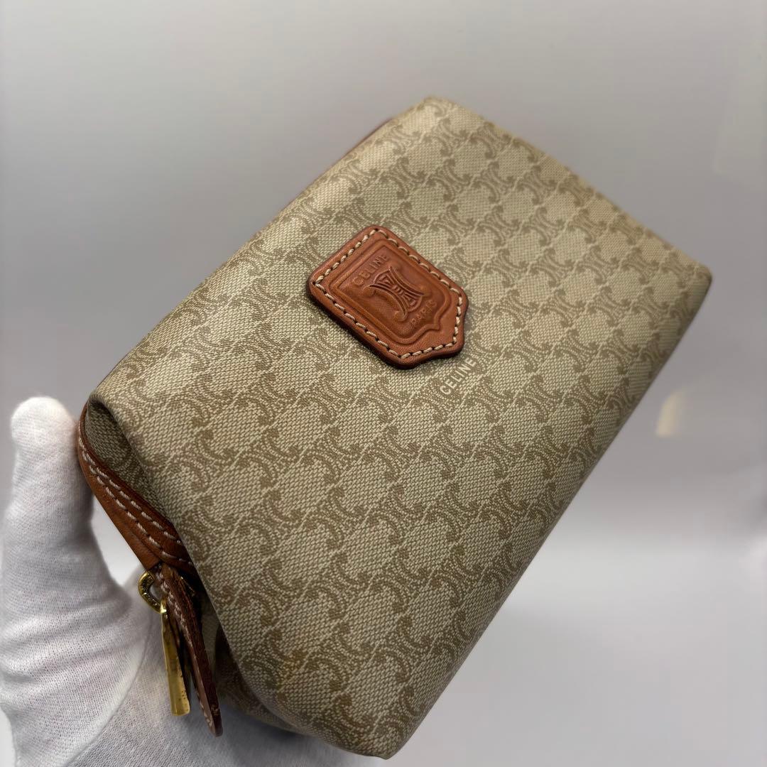 CELINE ポーチ　トリオンフ　マカダム　ベージュ　ブラウン　キャメル　レザー