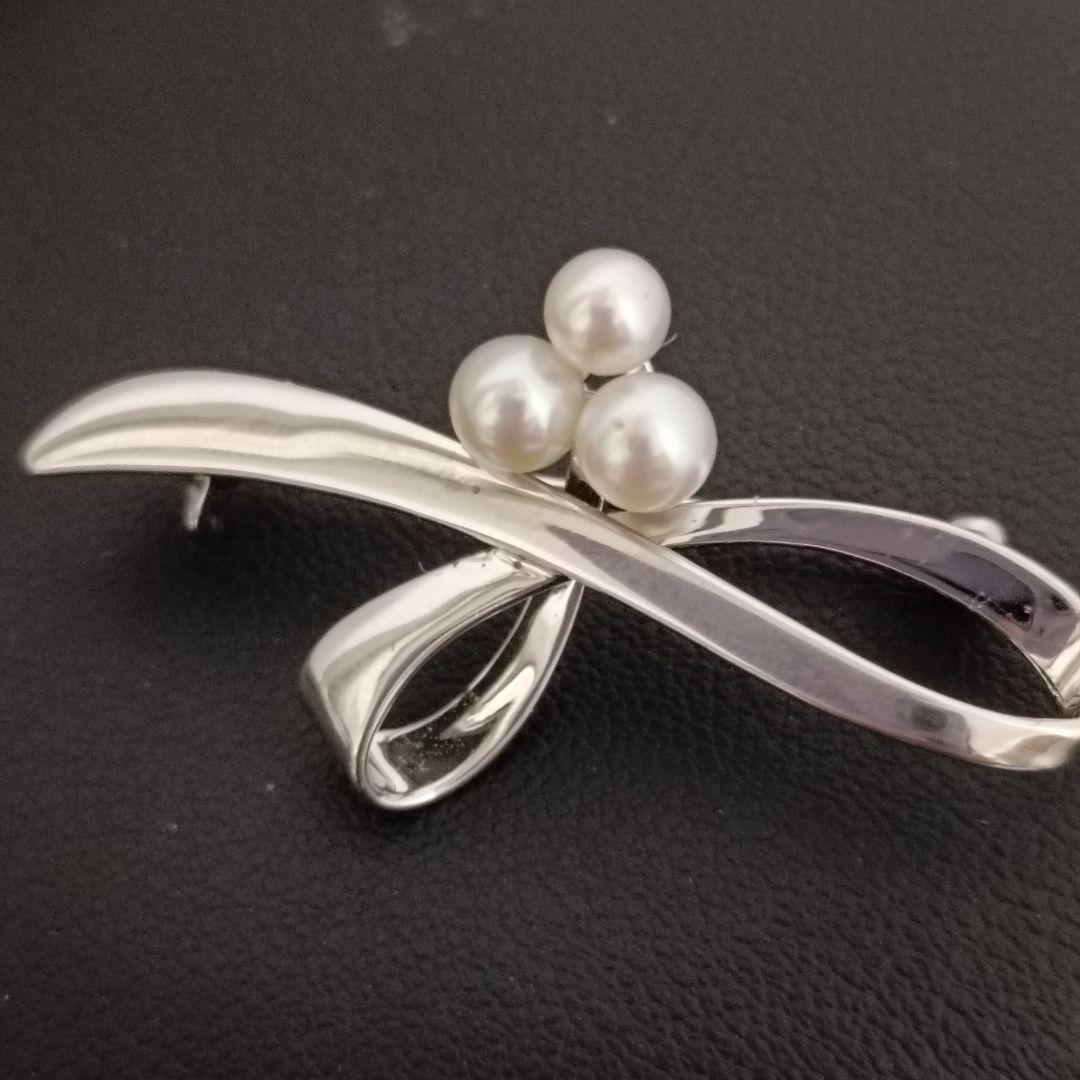 ミキモト MIKIMOTO ブローチ 3粒 ベビーパール シルバー