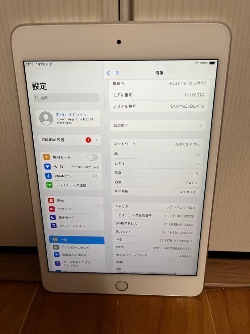 美品 iPad mini5 Wi-Fi+Cellular 64GB SIMフリー