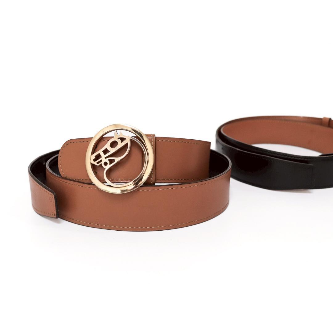 エルメス シュヴァル ベルト 75cm±4 幅3cm 茶黒 2枚革 箱付 917