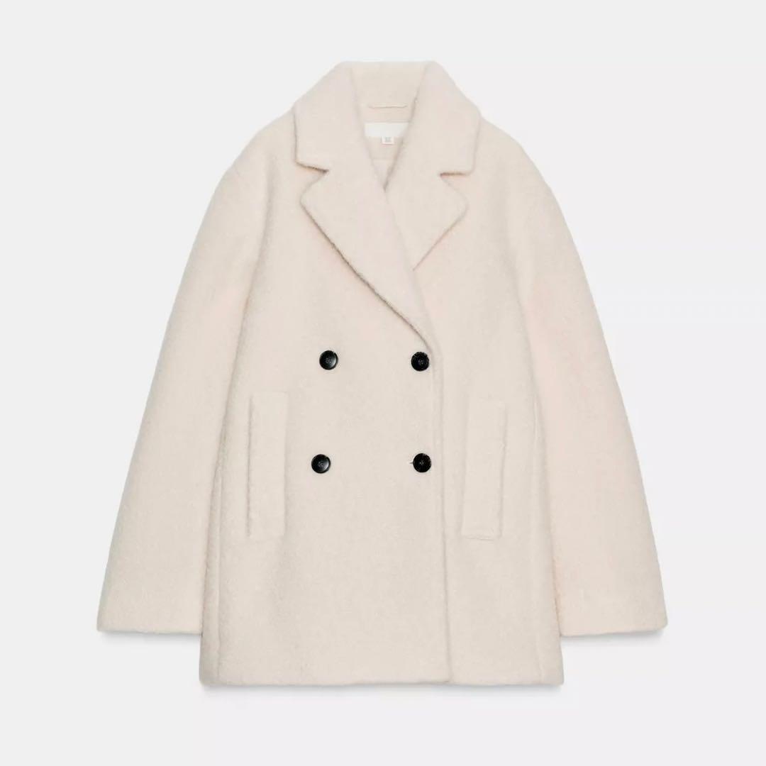 ZARA ブークレダブルブレストミディ丈コート