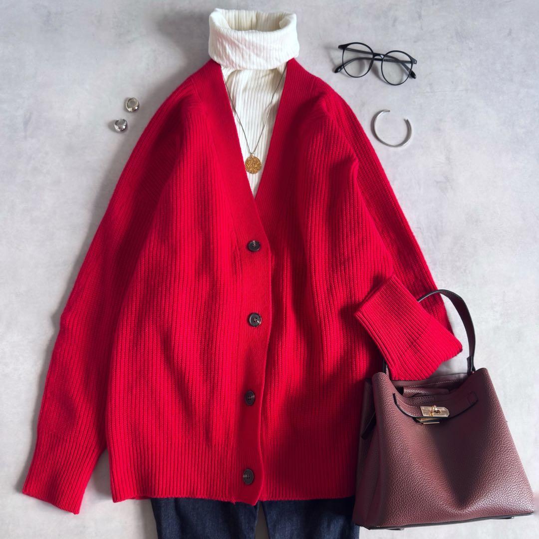 美品▲ジャーナルスタンダード ニット カーディガン ウール レッド 赤