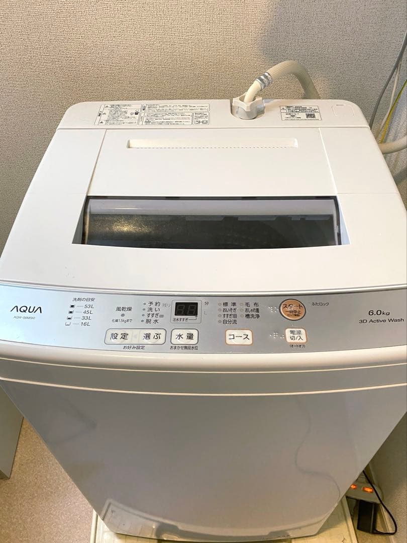 【送料込み】AQUA 全自動洗濯機縦型6kg AQW-S6M 2022年