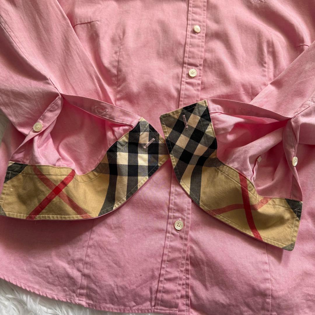 美品 BURBERRY バーバリー コットンシャツ ピンク ノバチェック 46