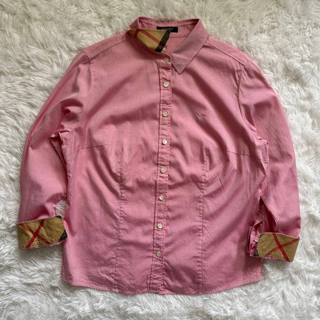 美品 BURBERRY バーバリー コットンシャツ ピンク ノバチェック 46