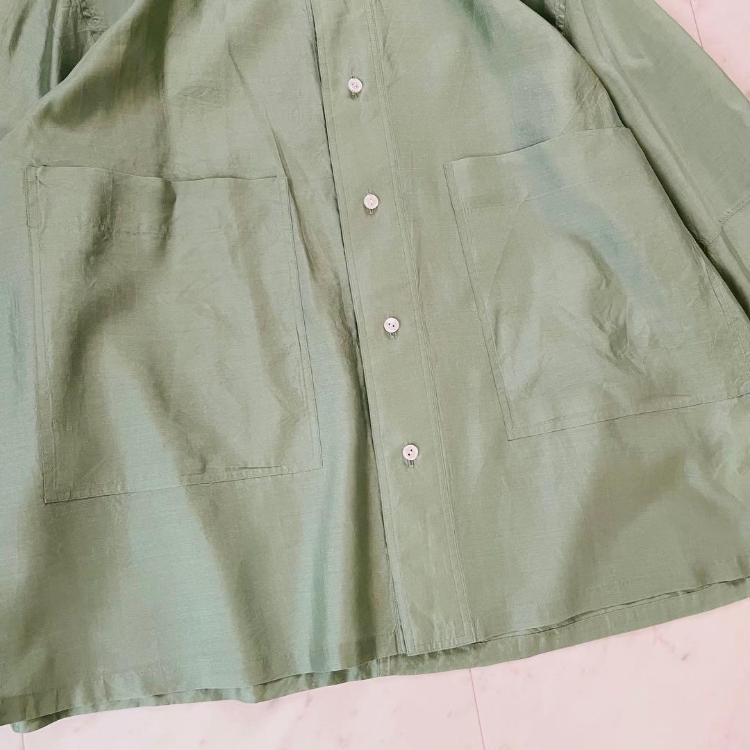 美品✨アンスクリア 長袖シャツ シルク100% グリーン 日本製